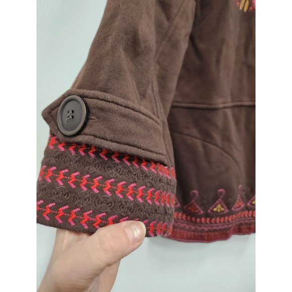 Johnny Was Womens BOHO Embroidered Jacket Size Medium Brown Cotton Button Front - Picture 5 of 9